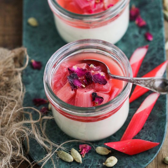 Rose Panna Cotta & Drunken Rhubarb