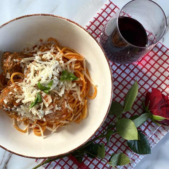 Valentines Day Spaghetti Meatballs