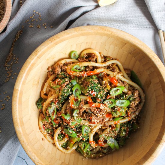 Udon Noodles with Ground Beef