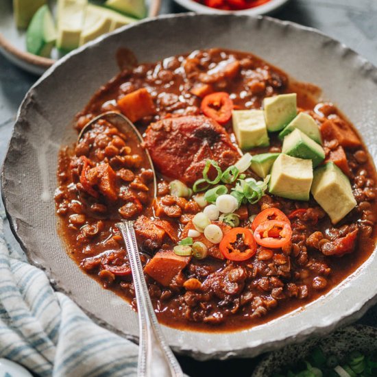 Easy Lentil and Sweet Potato Chili