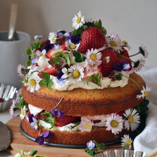 Strawberry and whipped cream cake