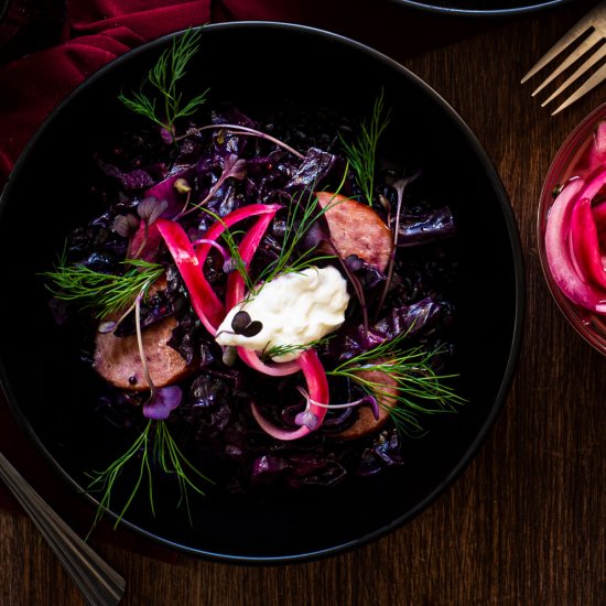 Braised Red Cabbage with Kielbasa