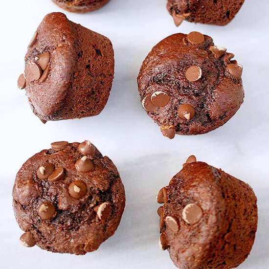 Soft double chocolate chip muffins