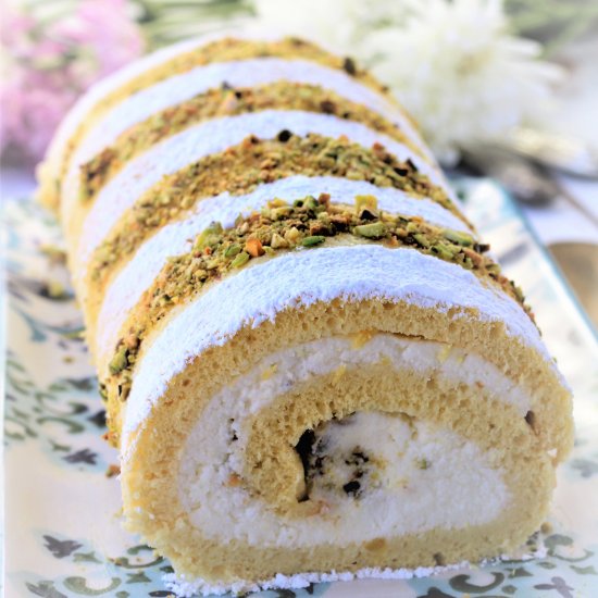 Ricotta Pistachio Roll Cake