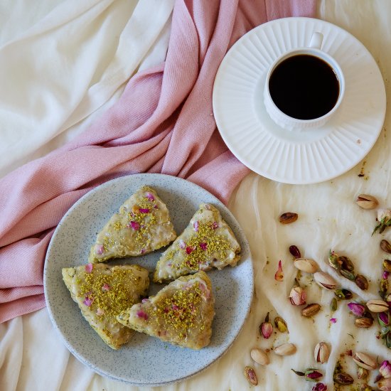 Petal Rose & Pistachio Scones (Vega