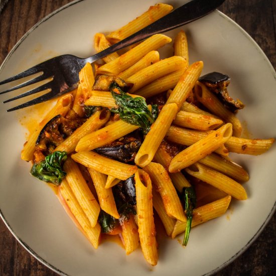 Roasted Eggplant Spinach Penne