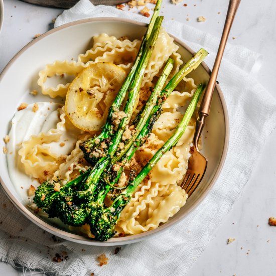 Whipped ricotta, broccolini pasta