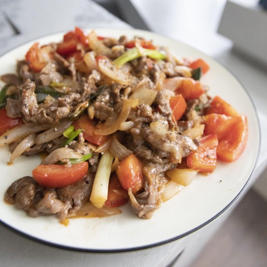 Tomato beef stir-fry