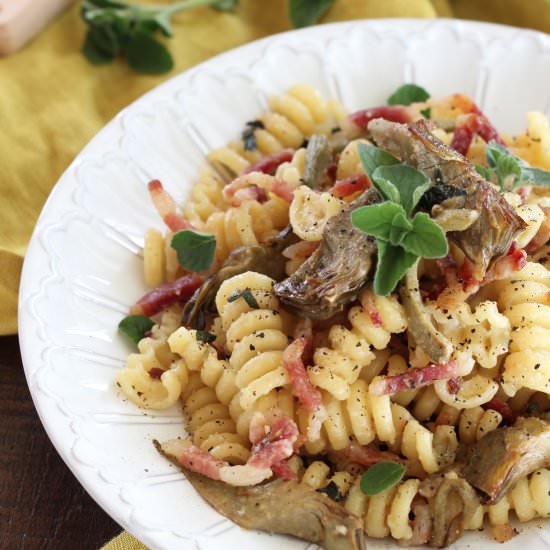 Pasta with Guanciale & Artichokes