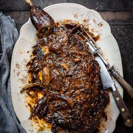 Roast lamb with saffron