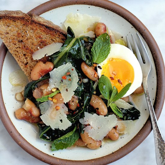 Brothy Beans and Greens on Toast