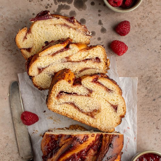 Raspberry lychee rose babka