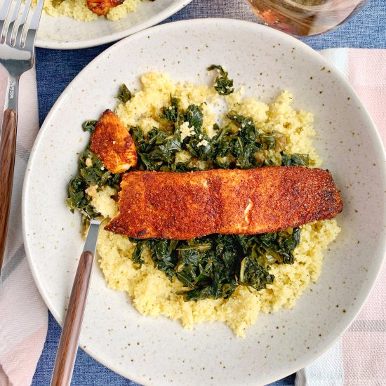 BBQ Salmon with Braised Kale