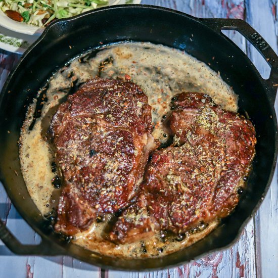 Grilled Ribeyes Basted in Butter