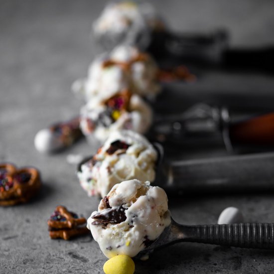 Candy pretzel no-churn ice cream