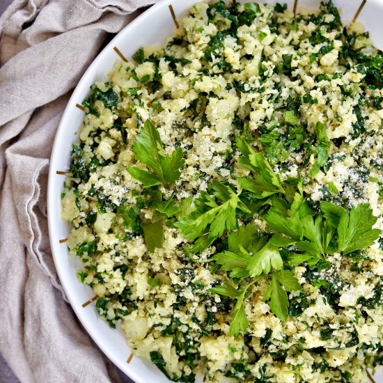 Garlic Kale Cauliflower Rice