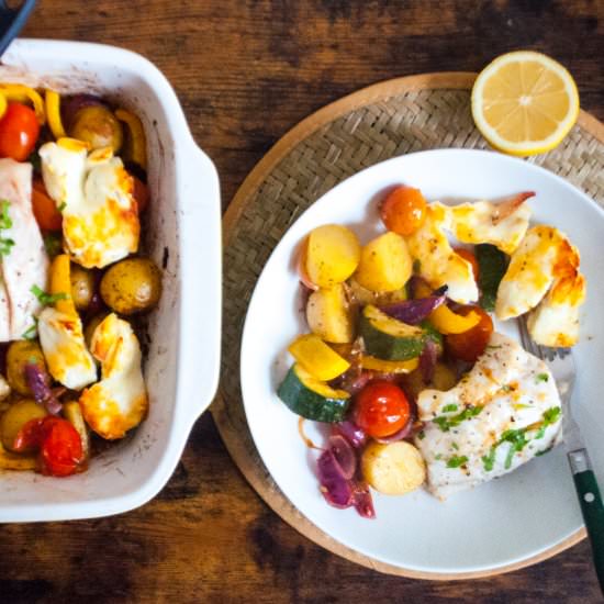 Cod and Halloumi Greek Tray Bake