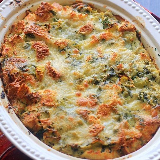 spinach and artichoke bread pudding