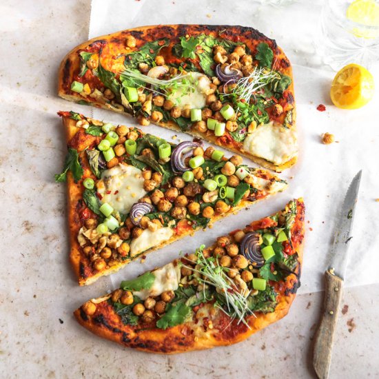 Vegan Chickpea&Spinach Masala Pizza