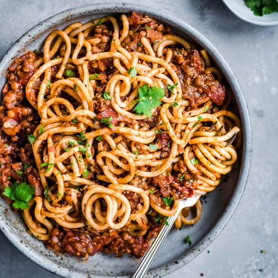 Vegan Red Lentil Bolognese