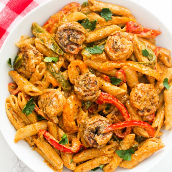 Rasta Pasta with Jerk Shrimp Recipe