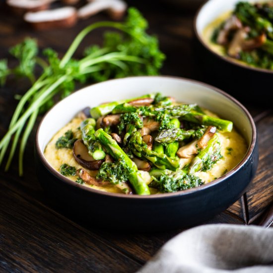 Cheesy Polenta with Spring Vegetabl