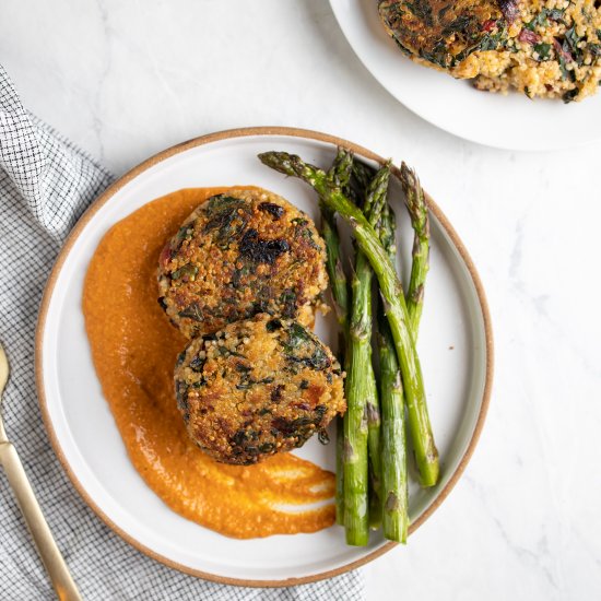 Quinoa Patties with Romesco Sauce