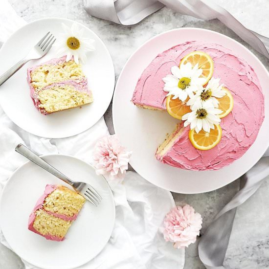 Lemon Cake with Blackberry Frosting