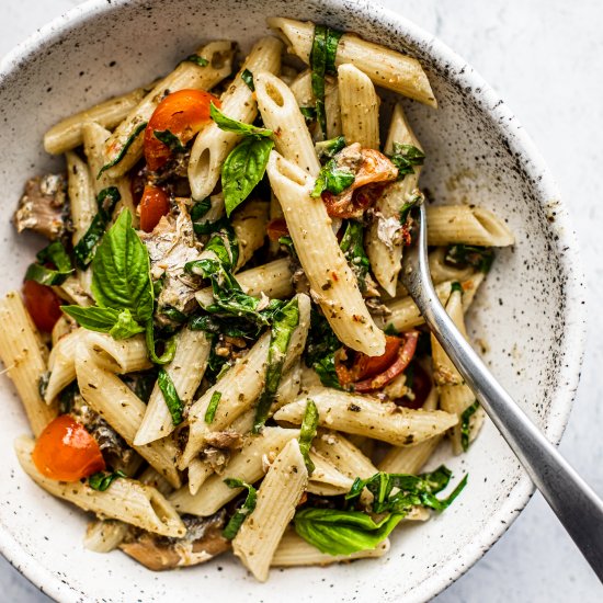 instant pot pesto pasta + sardines