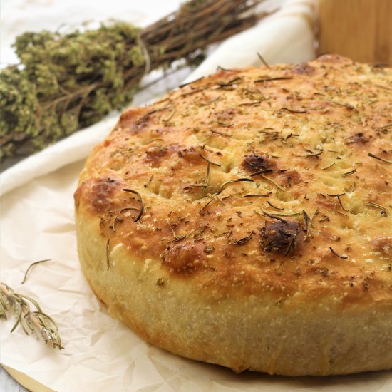 No Knead Skillet Focaccia Bread