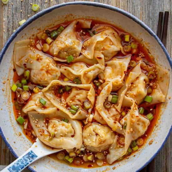 Vegan Wontons in Red Chile oil