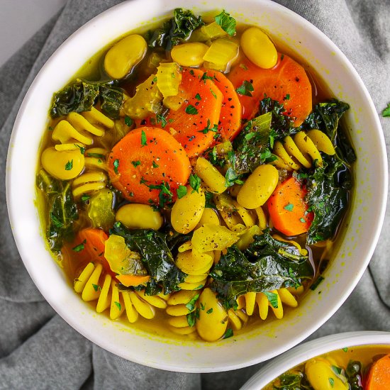 White Bean + Kale Noodle Soup