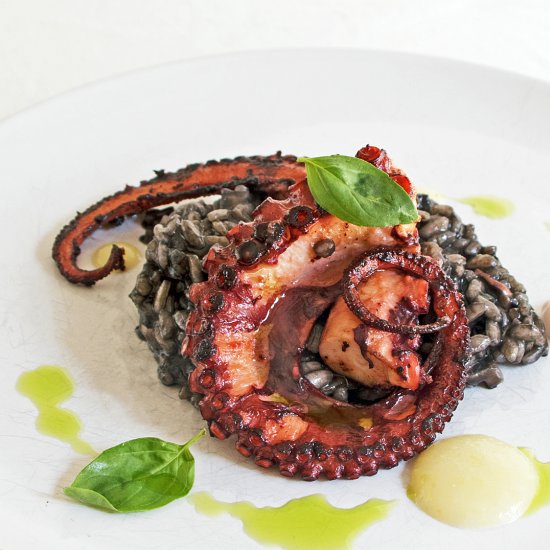 Octopus with Squid Ink Risotto