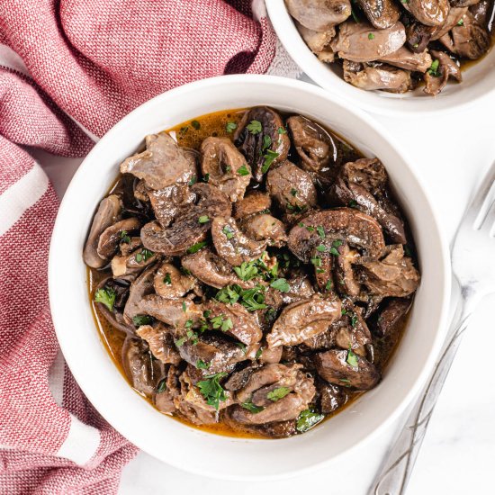 Chicken hearts with mushrooms