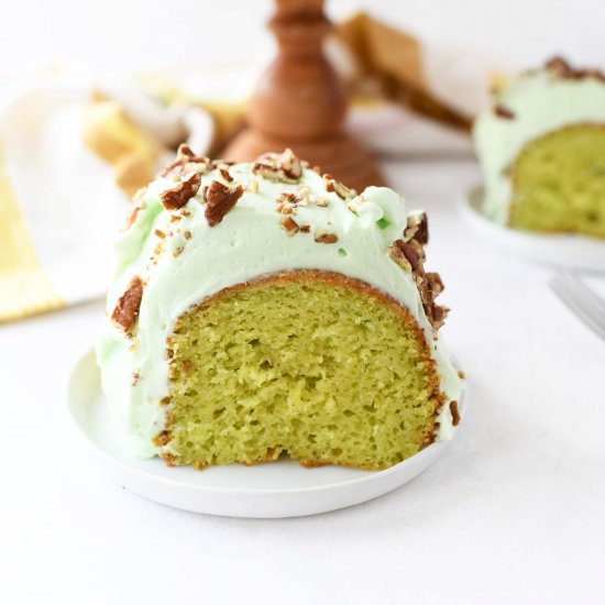 Frosted Pistachio Cake with Pudding