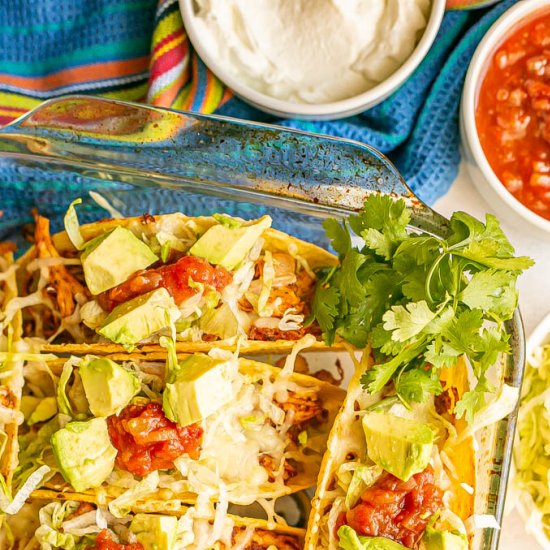 Baked shredded chicken tacos