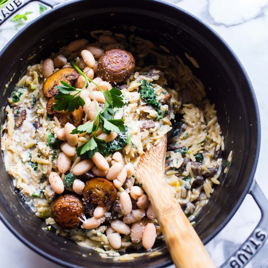 White Bean Parmesan Mushroom Orzo