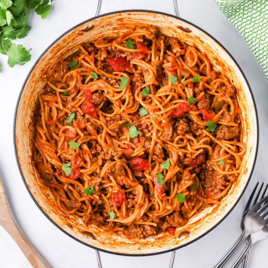 One Pot Taco Spaghetti