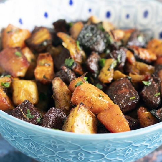 Rainbow roasted root vegetables