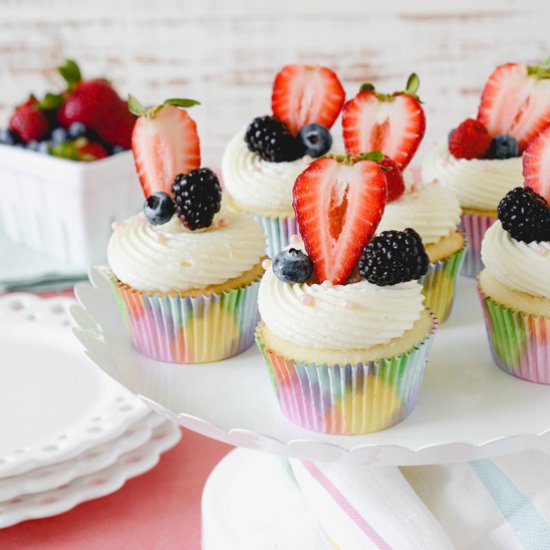 White Cupcakes with Mixed Berries