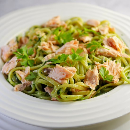 Salmon Linguine with Pesto