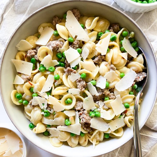 Orecchiette with Sausage and Peas