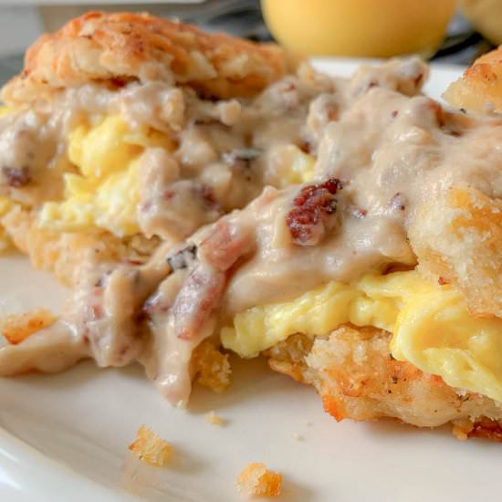 Ham Gravy Over Biscuits & Eggs