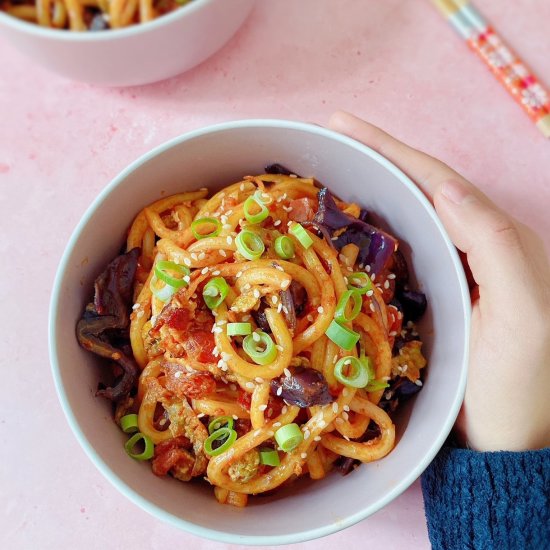 Bacon and Egg Udon Noodles