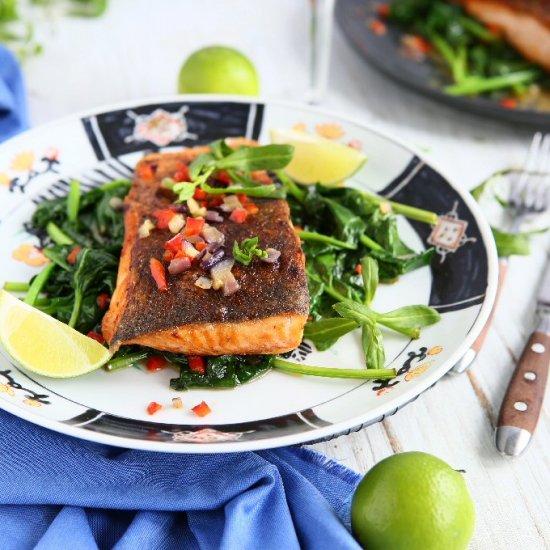 Garam Masala Salmon with Spinach