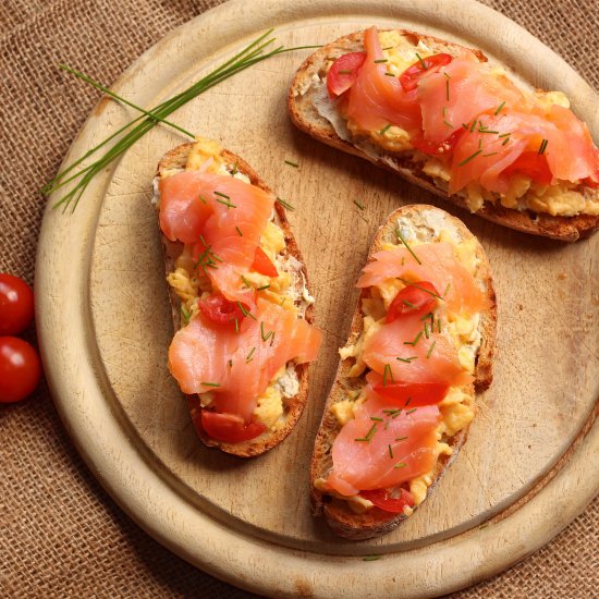 Smoked salmon scrambled egg toast