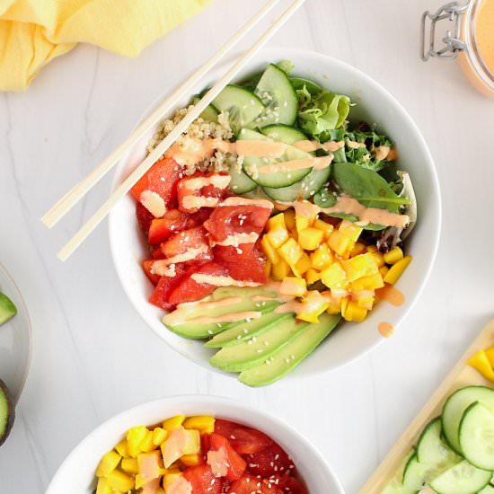 Quinoa Poke Bowl with tomato tuna