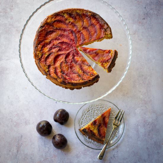 Vegan Polenta Cake with plums