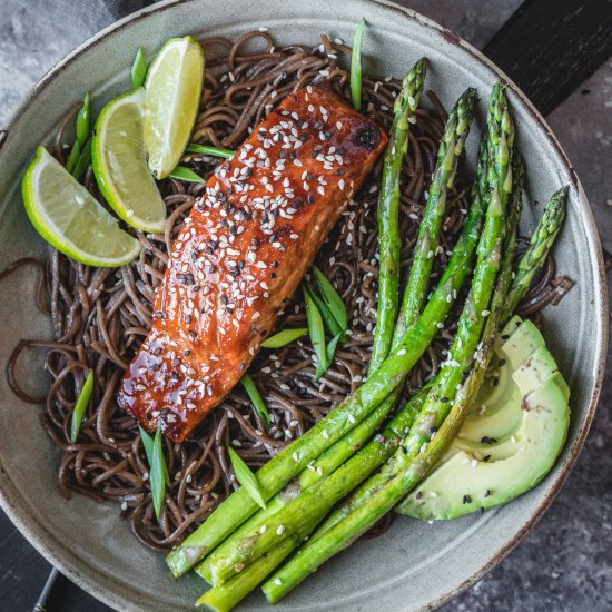 Teriyaki Salmon Soba Noodle Bowls