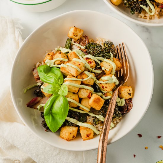 Crispy Tofu Bowls with Basil Sauce